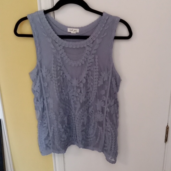 Tribal Tops - Tribal jean sleeveless lacey with liner top in this pretty smokay blue sz.medium